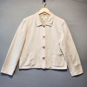 Talbots Irish Linen Jacket Womens 10 Beige Button Front Blazer Old Money Coastal